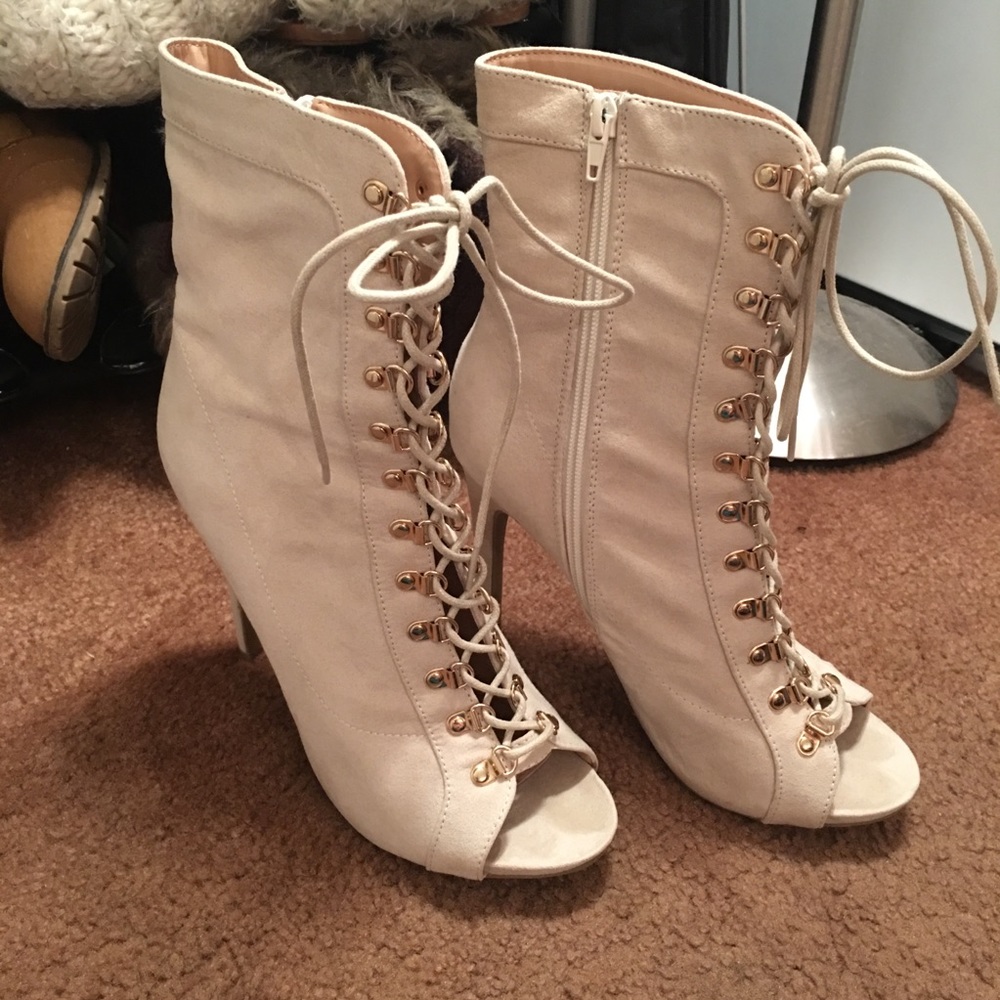 Beige Lace Up heel